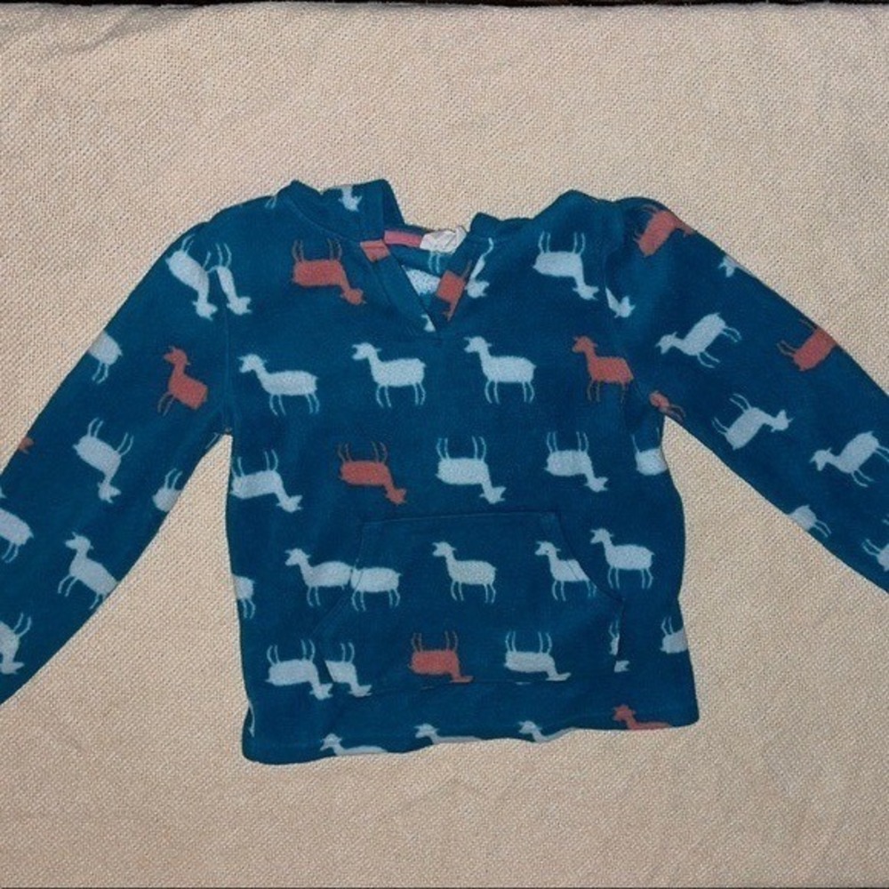 Crazy 8 Girls Teal Blue Llama Fleece Hoodie Sweatshirt Size S 5-6